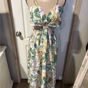 SHEIN Green and Purple Floral Midi Dress